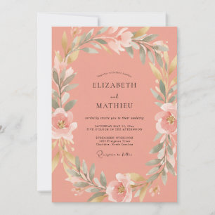 Korallenblüten Romantische Hochzeit Einladung