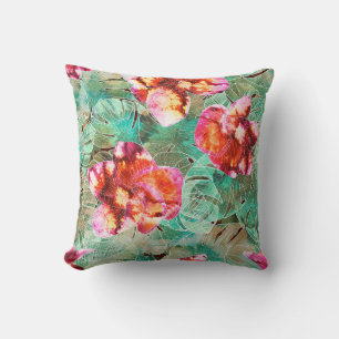 Korallenblüten-Teal-Kissen - Boho-Vintage-Polster Kissen