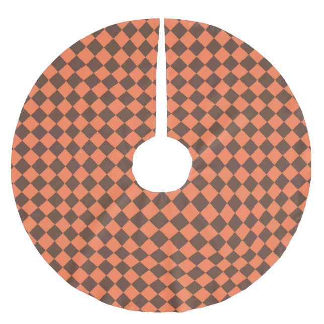 Korallenbraun Karo Diamantmuster Polyester Weihnachtsbaumdecke (Vorderseite)