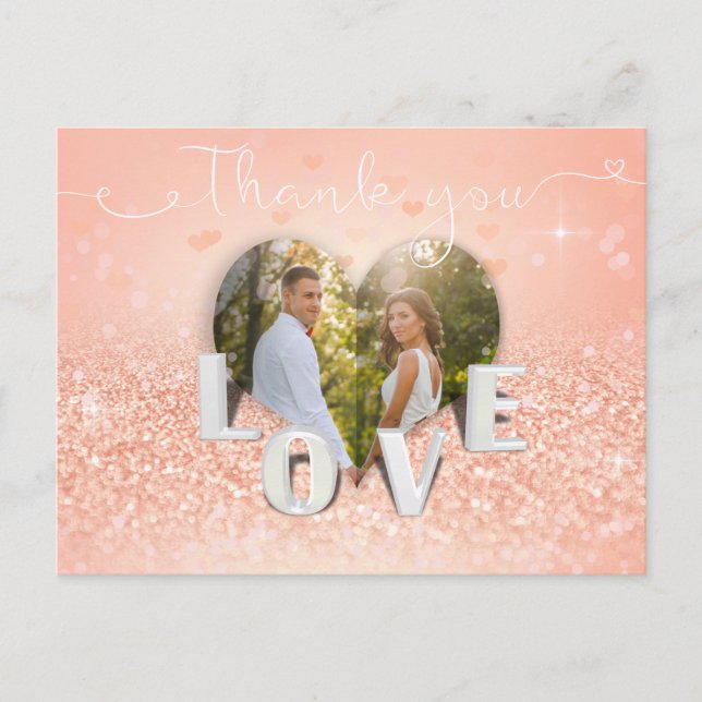 Korallenfaltendes Herz-Foto Hochzeit - Danke Karte (Vorderseite)