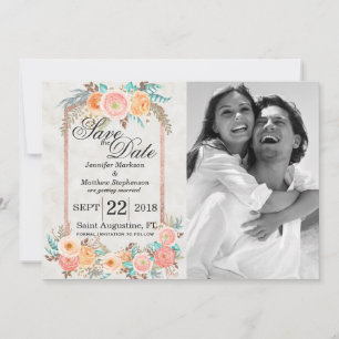 Korallenfarben und Blume und Gold speichern die Da Save The Date