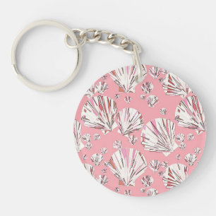 Korallenfarben, weiße und rosa Muscheln, rosa Hint Schlüsselanhänger