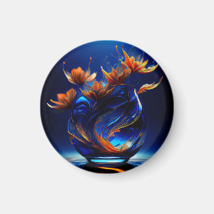 Korallenfarbene Blumen, die aus einer blauen Vase Magnet