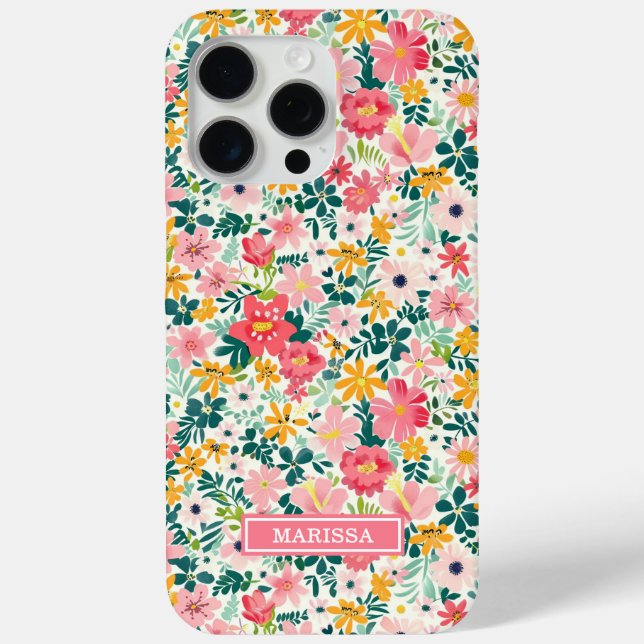 Korallenfarbene Ditsy-Blumen mit Monogramm Case-Mate iPhone Hülle (Rückseite)