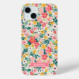Korallenfarbene Ditsy-Blumen mit Monogramm Case-Mate iPhone Hülle
