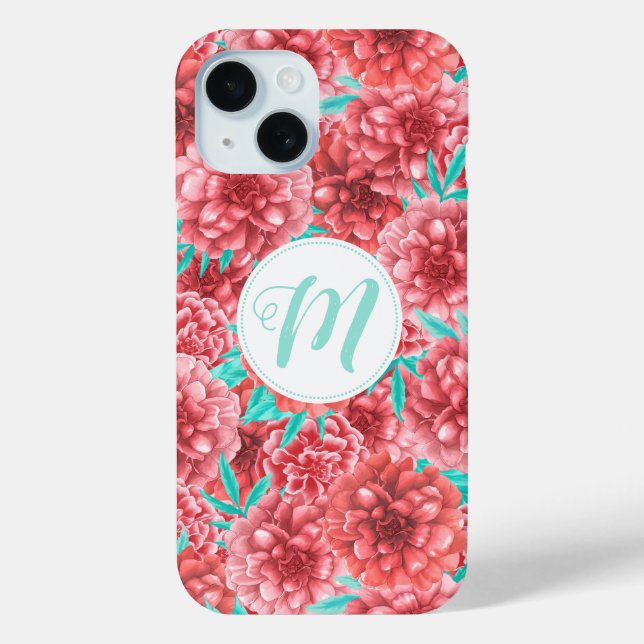 Korallenflorale Muster und Monogramm Case-Mate iPhone Hülle (Rückseite)
