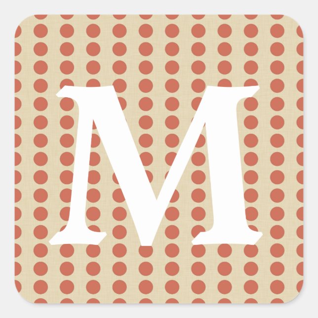 Korallengeräusche Punkte mit Monogramm Anfangsbuch Quadratischer Aufkleber (Vorderseite)