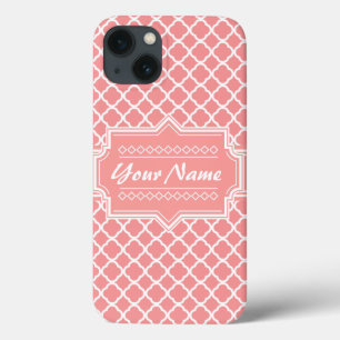 Korallengitter und Weißquatrefoliengitter Personal Case-Mate iPhone Hülle