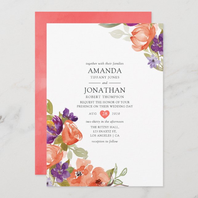 Korallenhochzeit Einladung (Vorne/Hinten)