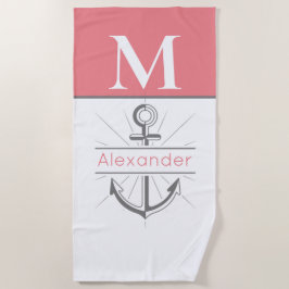 Korallenkoralle Grau-Weißer Anker Nautische Monogr Strandtuch