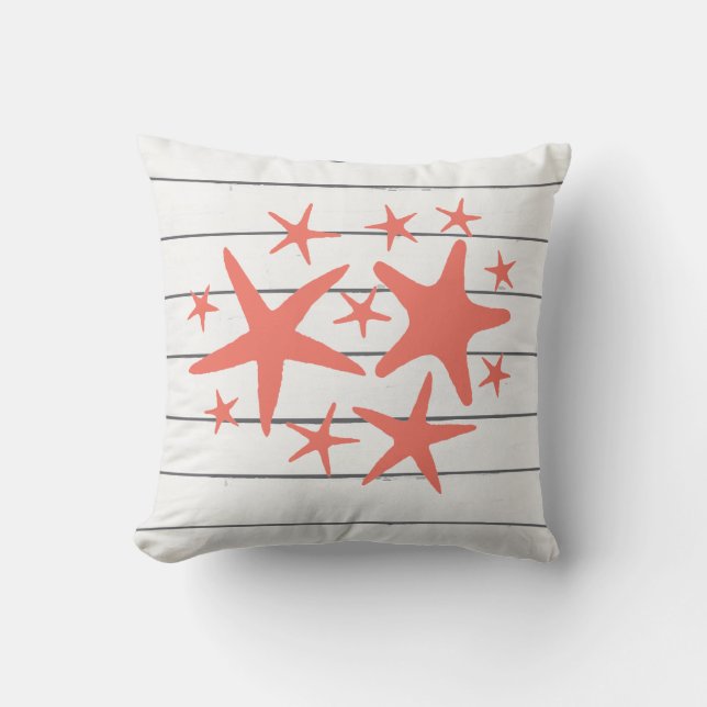 Korallenkoralle Starfish Shiplap Strandkissen Kissen (Vorderseite)