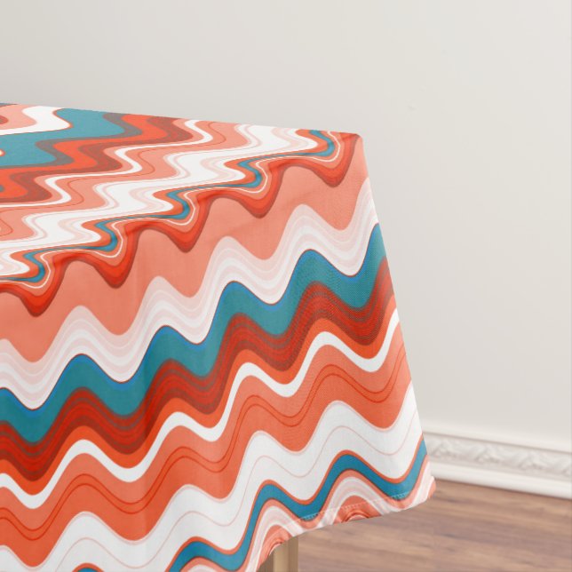 Korallenlachs Orange Turquoise Wavy Zigzag Muster Tischdecke (Beispiel)