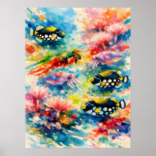 Korallenlagune-Wildlife-Aquarell-Kunst Poster