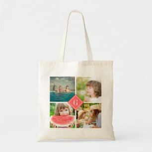 Korallenmonogramm-Instagramm-FotoCollage Tragetasche
