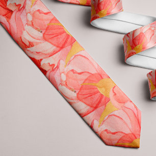 Korallenorange Aquarell-Blumen-Sommer-Muster Krawatte