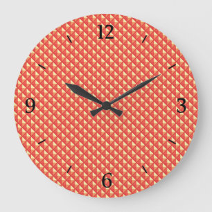 Korallenorange, Emaille-Look, gestopftes Gitter Große Wanduhr
