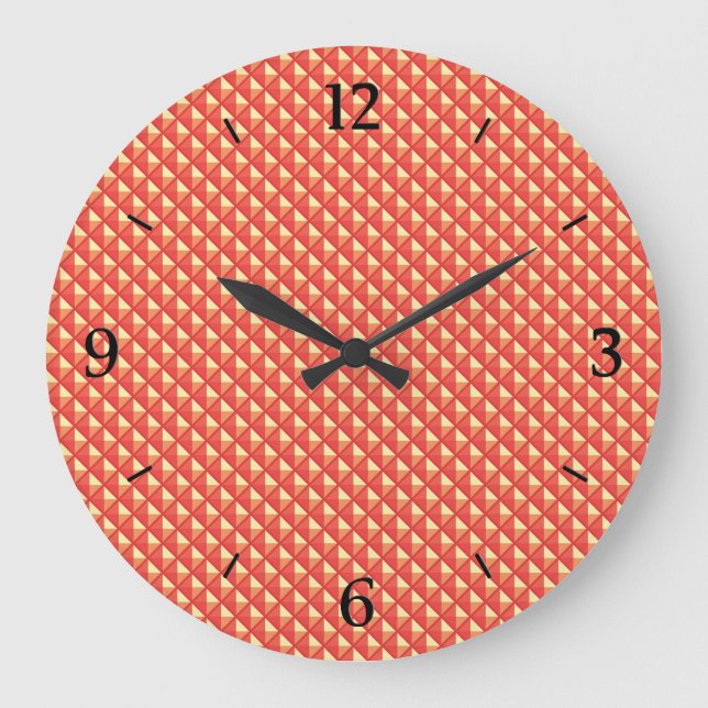 Korallenorange, Emaille-Look, gestopftes Gitter Große Wanduhr (Vorderseite)
