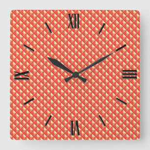 Korallenorange, Emaille-Look, gestopftes Gitter Quadratische Wanduhr
