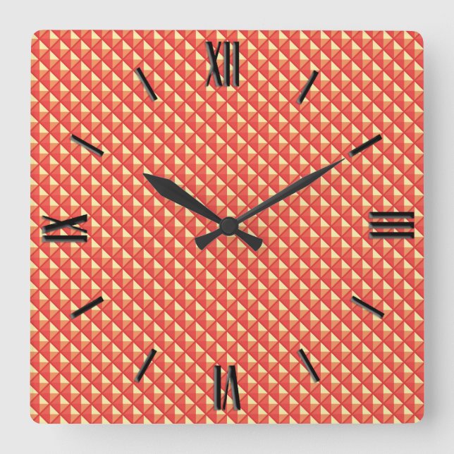 Korallenorange, Emaille-Look, gestopftes Gitter Quadratische Wanduhr (Vorderseite)