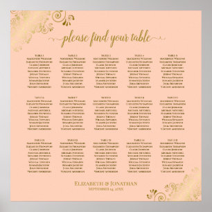 Korallenpfirsich und Gold 15 Tabelle Hochzeitskart Poster