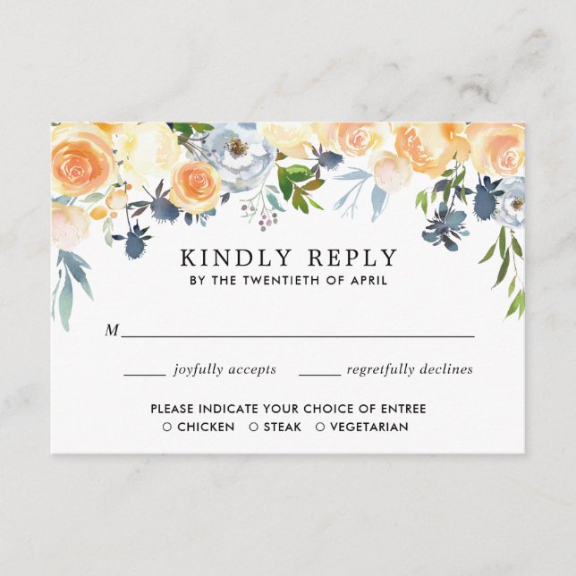 Korallenpfirsichfarben Hochzeit RSVP Begleitkarte (Vorderseite)