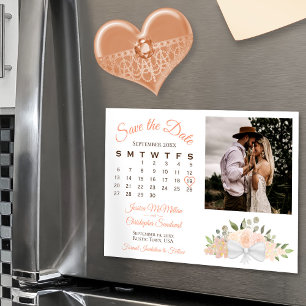 Korallenpfirsichkalender und Foto Save the Date Magneteinladung