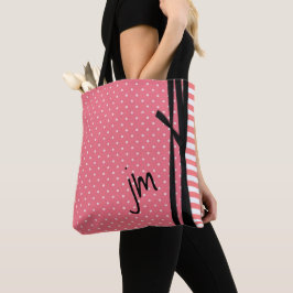 Korallenpolka-Dosen und Streifen Mit Monogramm Tot Tasche