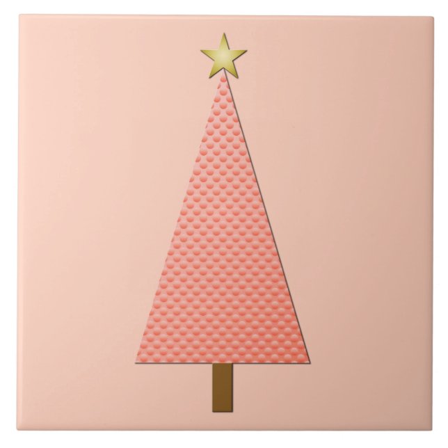 Korallenpolka dot moderner Weihnachtsbaum Fliese (Vorderseite)
