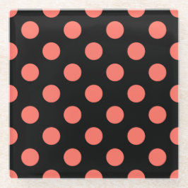 Korallenpolka-Punkte auf schwarz Glasuntersetzer