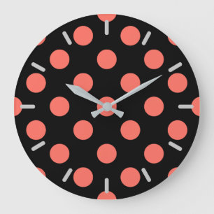 Korallenpolka-Punkte auf schwarz Große Wanduhr