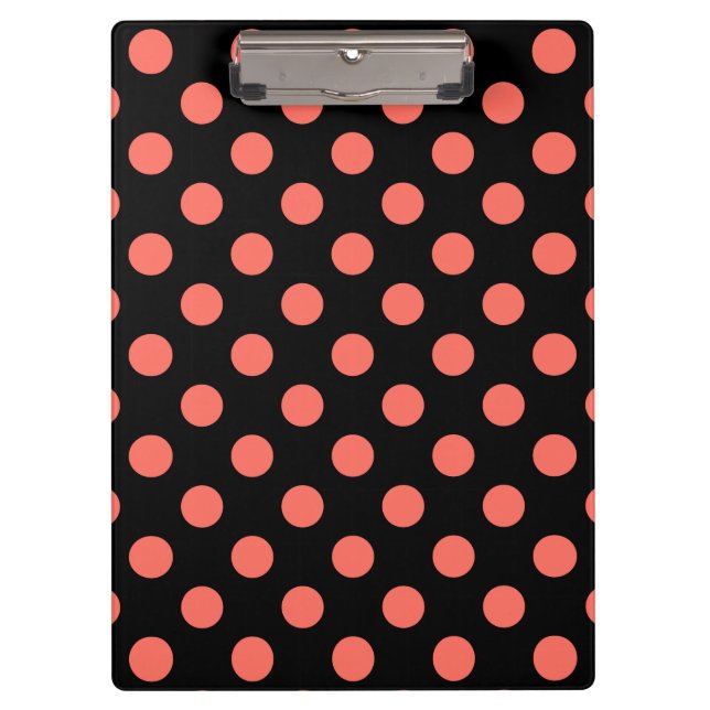 Korallenpolka-Punkte auf schwarz Klemmbrett (Vorderseite)