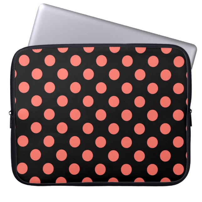Korallenpolka-Punkte auf schwarz Laptopschutzhülle (Vorderseite)