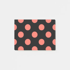 Korallenpolka-Punkte auf schwarz Post-it Klebezettel