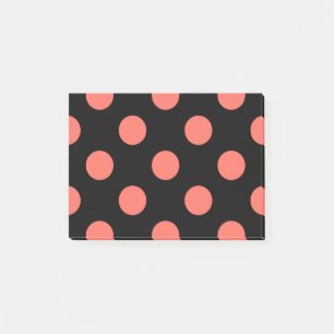 Korallenpolka-Punkte auf schwarz Post-it Klebezettel