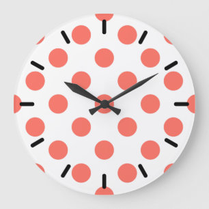 Korallenpolka-Punkte auf weiß Große Wanduhr