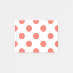 Korallenpolka-Punkte auf weiß Post-it Klebezettel