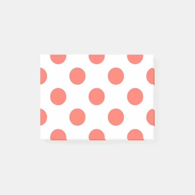 Korallenpolka-Punkte auf weiß Post-it Klebezettel (Vorderseite)
