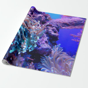 Korallenriff Blau lila Meer Anenom Geschenkpapier