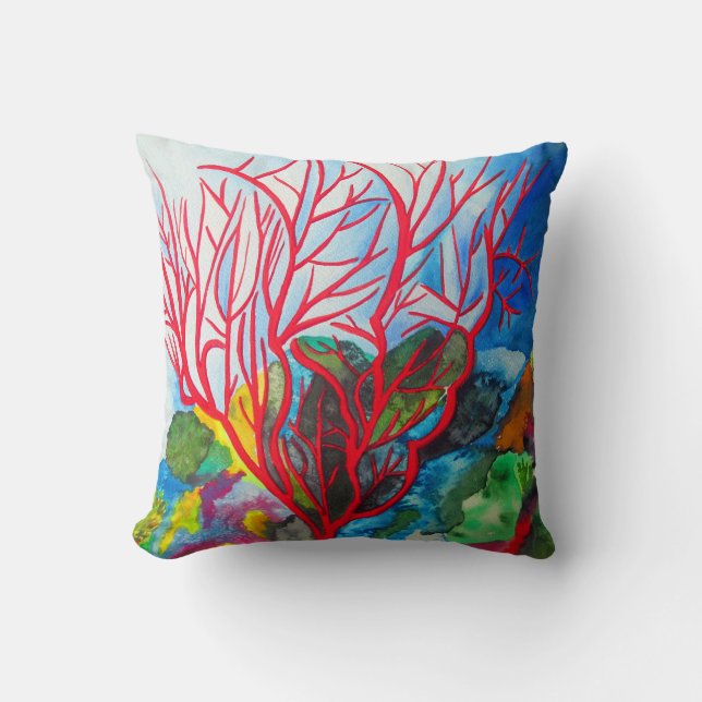 Korallenriff-Great Barrier Reef Aquarellkunst Kissen (Vorderseite)