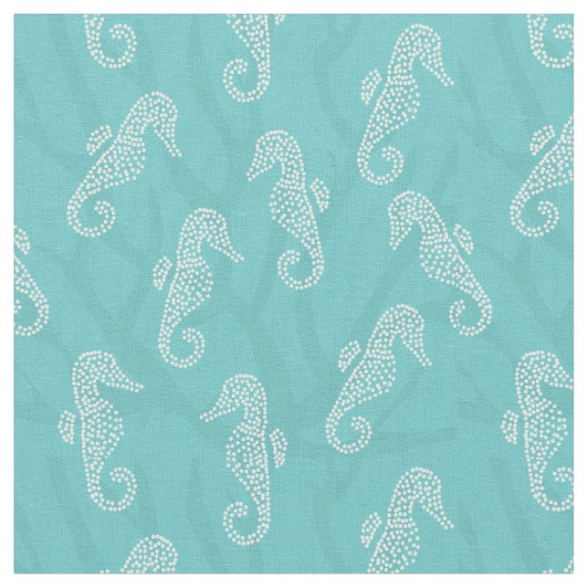 Korallenriff-KüstenSeepferd-Aqua-Blau Stoff (Nahaufnahme)