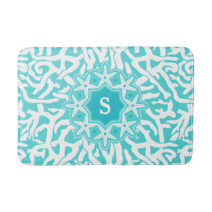 Korallenriff Meeresfrüchte Monogramm  Aqua Blue Badematte