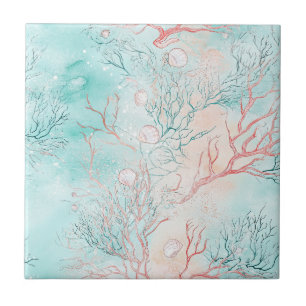 Korallenriff-Muschel-Aquarellmuster (2) Fliese