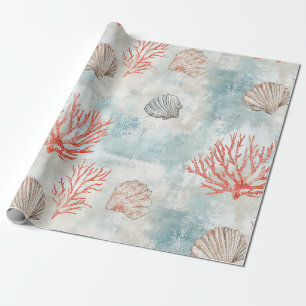 Korallenriff-Muscheln & Aqua-Wellen-Muster (7) Geschenkpapier