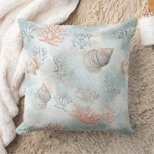 Korallenriff-Muscheln & Aqua-Wellen-Muster Kissen