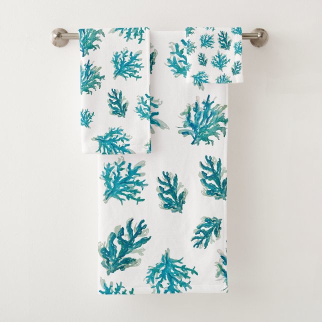 Korallenriff Nautical Coastal Muster Handtuch Badhandtuch Set (Insitu)