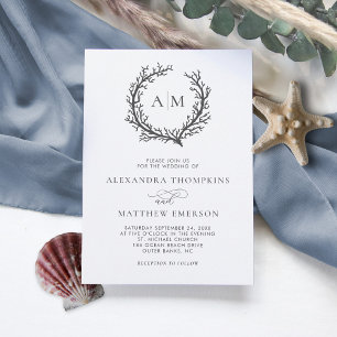 Korallenriff Nautical Dark Gray Minimal Wedding Einladung