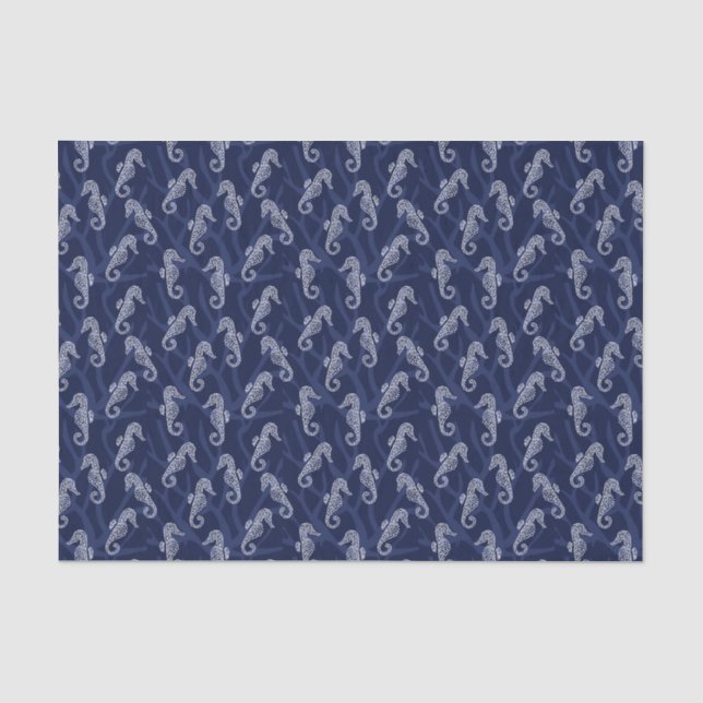 Korallenriff-Seepferd - Marine-Blau Seidenpapier (Vorderseite)