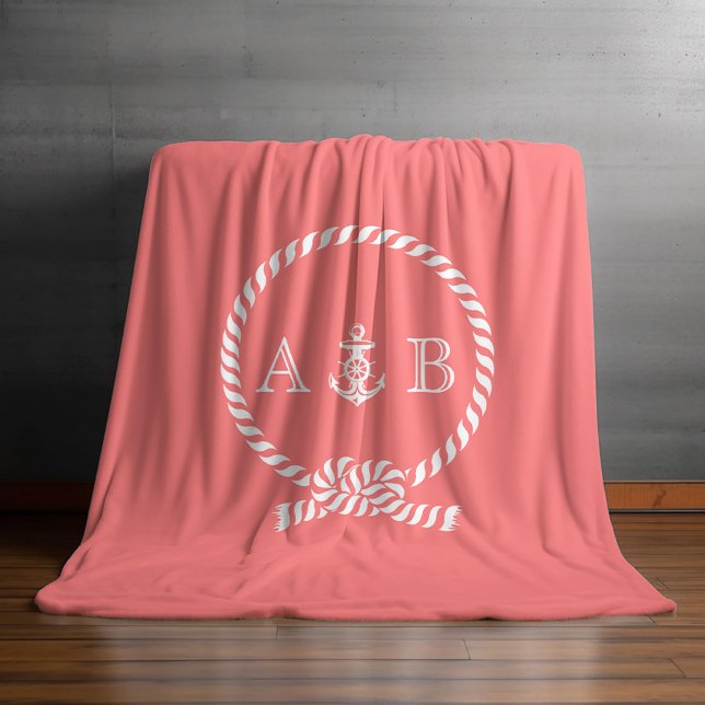 Korallenriff und Anker Mit Monogramm Fleecedecke (Von Creator hochgeladen)