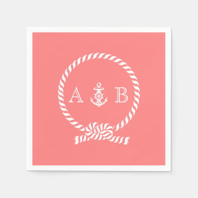 Korallenriff und Anker Mit Monogramm Serviette (Vorderseite)