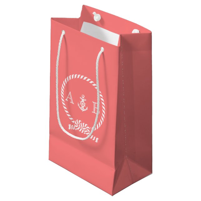 Korallenriff und Ankermonogramm Kleine Geschenktüte (Vorderseite Schrägansicht)